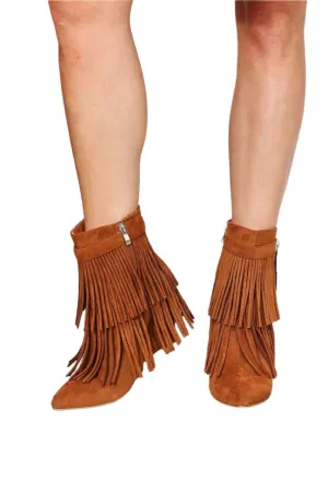 TEEK - Tassel Wedge Heel Ankle Booties | Ochre